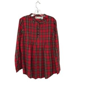 Ella Simone Red Plaid Women's Pintuck Tunic Cotton Size Small